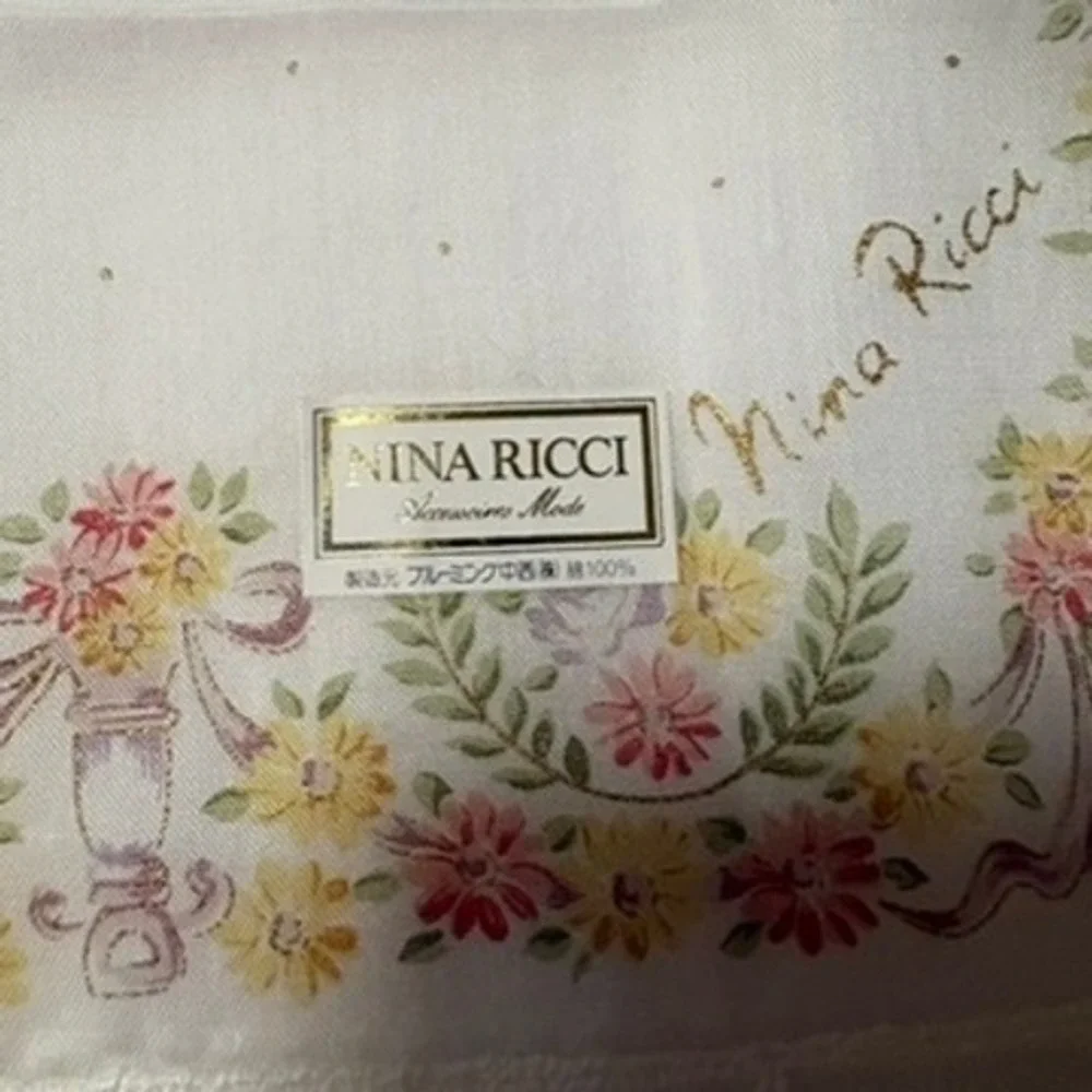 Vtg NINA RICCI Scarf Handkerchief Floral Lace Cotton White 17